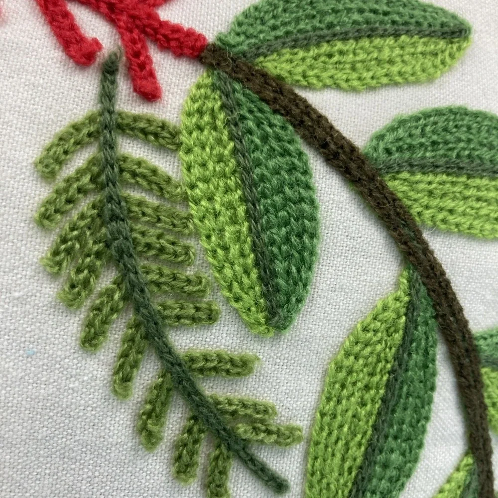 Merry Embroidered Holly Poinsettia Wreath Decorative Christmas Throw Pillow, 16